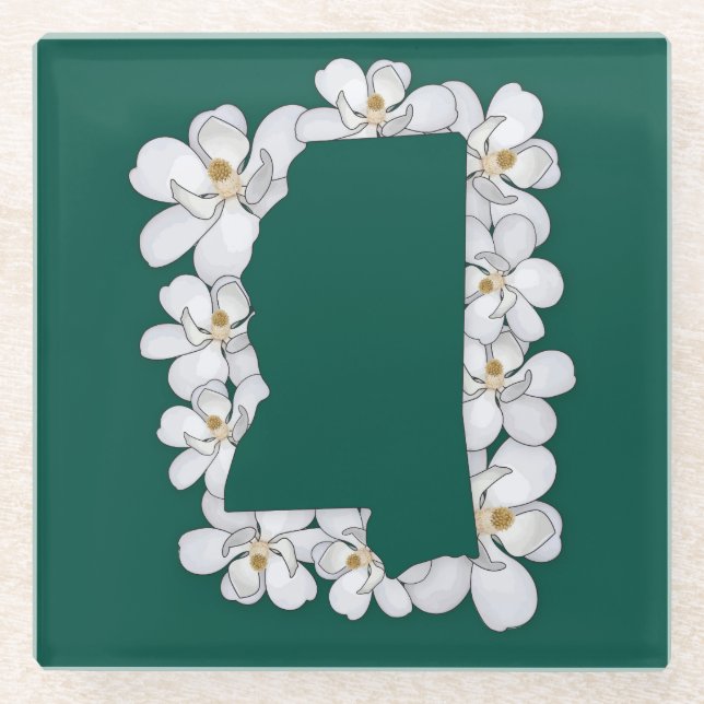 Posavasos De Vidrio Flower Coaster estatal de Mississippi (Anverso)