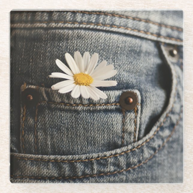 Posavasos De Vidrio Flowers | Daisy in Jeans Pocket (Anverso)