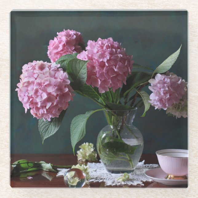 Posavasos De Vidrio Flowers | Hydrangeas in Vase (Anverso)