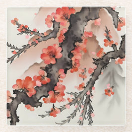 Posavasos De Vidrio Flowers on Black