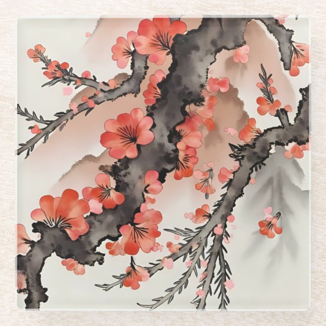 Posavasos De Vidrio Flowers on Black (Anverso)