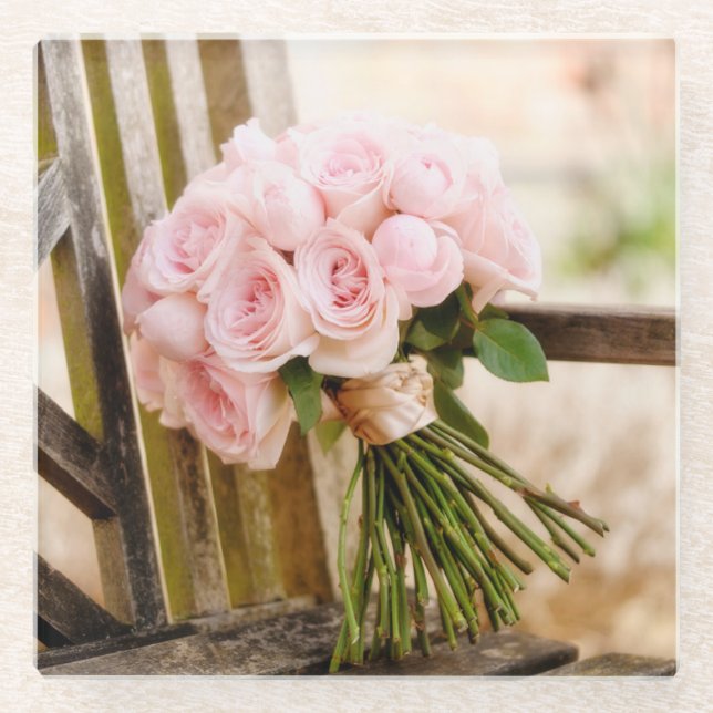 Posavasos De Vidrio Flowers | Pink Rose Bouquet (Anverso)