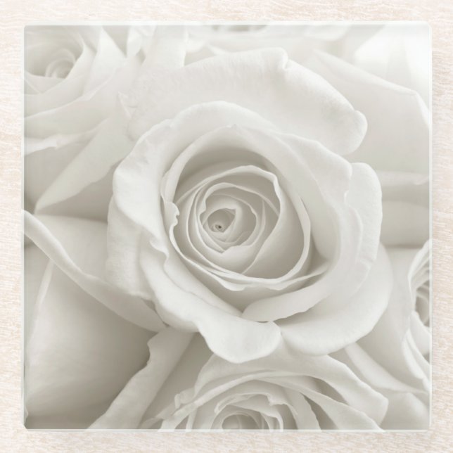 Posavasos De Vidrio Flowers | White Roses (Anverso)