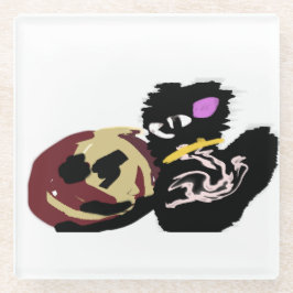 Posavasos De Vidrio Fluffy Black Cat Jack o Lantern fun