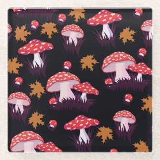 Posavasos De Vidrio Fly agaric, hojas de arce impresas