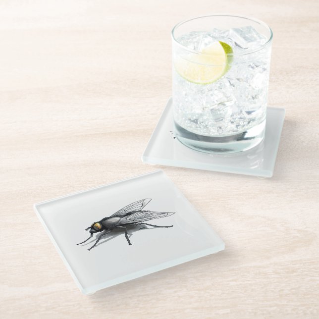 Posavasos De Vidrio Fly Buddy gigante mosca cristalera transparente (Angular)