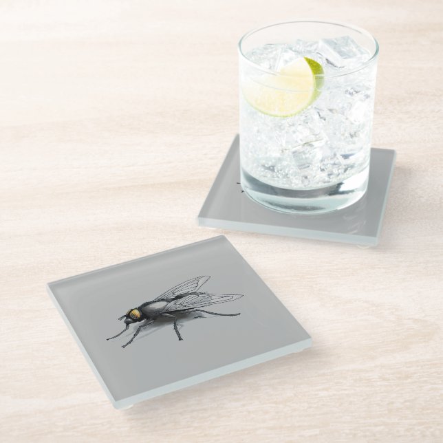 Posavasos De Vidrio Fly Buddy gigante mosca grises vidrio (Angular)