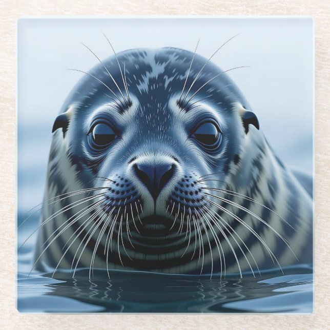 Posavasos De Vidrio Foca linda de cerca (Anverso)