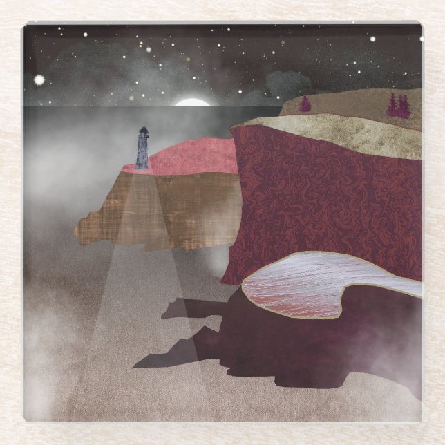 Posavasos De Vidrio Foggy Lighthouse (Anverso)