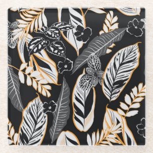 Posavasos De Vidrio Foliage nocturno tropical: Patrón de cosecha oscur