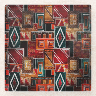 Posavasos De Vidrio Folk nativo, fondo ornamental gris.