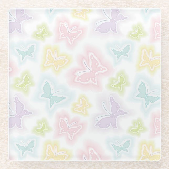 Posavasos De Vidrio Fondo con las mariposas en acuarela (Anverso)