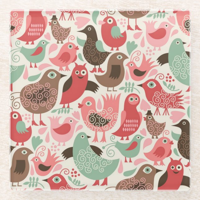 Posavasos De Vidrio fondo con los pájaros lindos (Anverso)