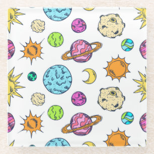 Posavasos De Vidrio Fondo cósmico de Doodles espaciales