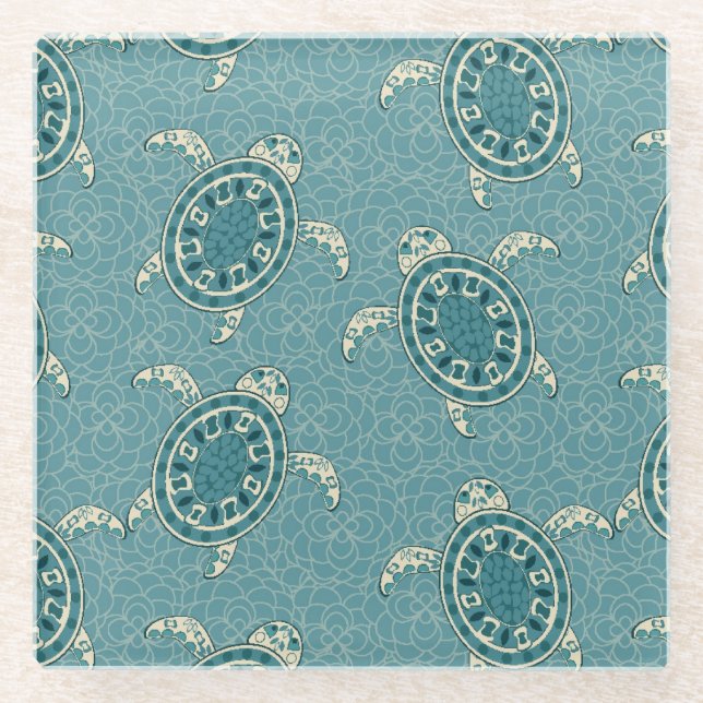Posavasos De Vidrio fondo de las tortugas (Anverso)