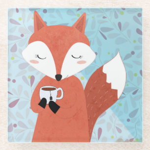 Posavasos De Vidrio Fondo de Leaf de Adorable Lady Fox