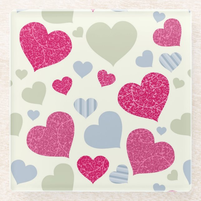 Posavasos De Vidrio Fondo de los corazones (Anverso)
