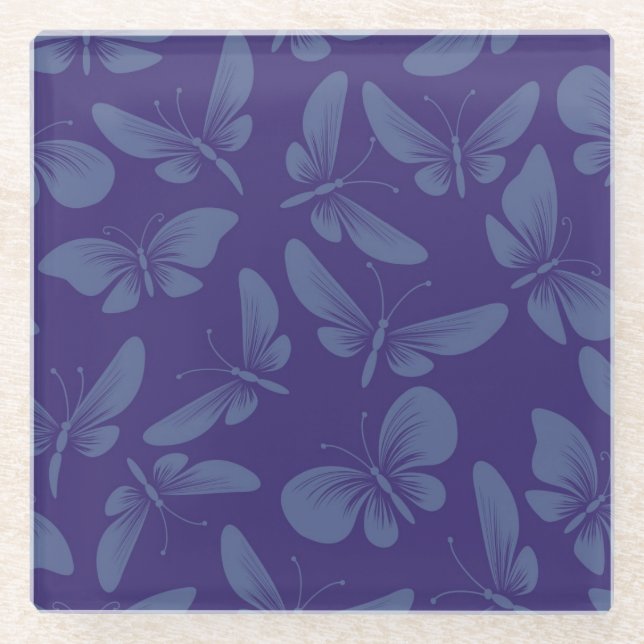 Posavasos De Vidrio fondo de mariposas en la noche (Anverso)