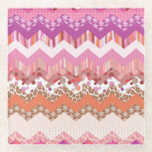 Posavasos De Vidrio Fondo de zigzag rosa