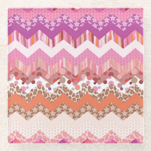 Posavasos De Vidrio Fondo de zigzag rosa (Anverso)