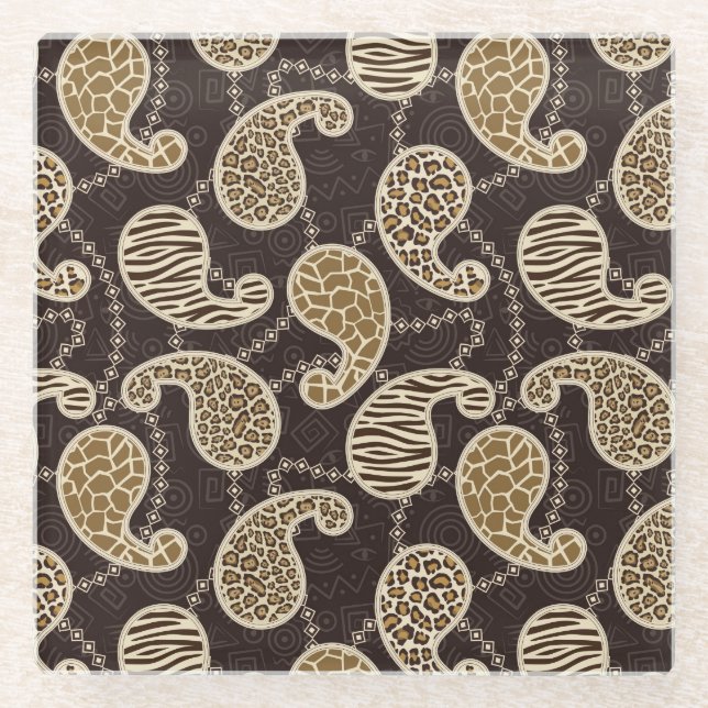 Posavasos De Vidrio Fondo del estilo de Paisley (Anverso)