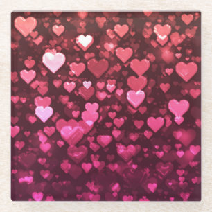 Posavasos De Vidrio Fondo digital de corazones con efecto bokeh rosa