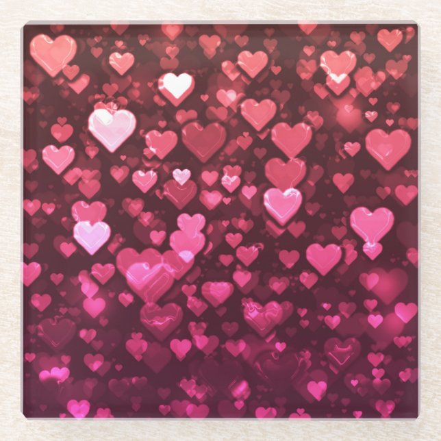Posavasos De Vidrio Fondo digital de corazones con efecto bokeh rosa (Anverso)