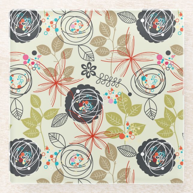 Posavasos De Vidrio Fondo floral (Anverso)