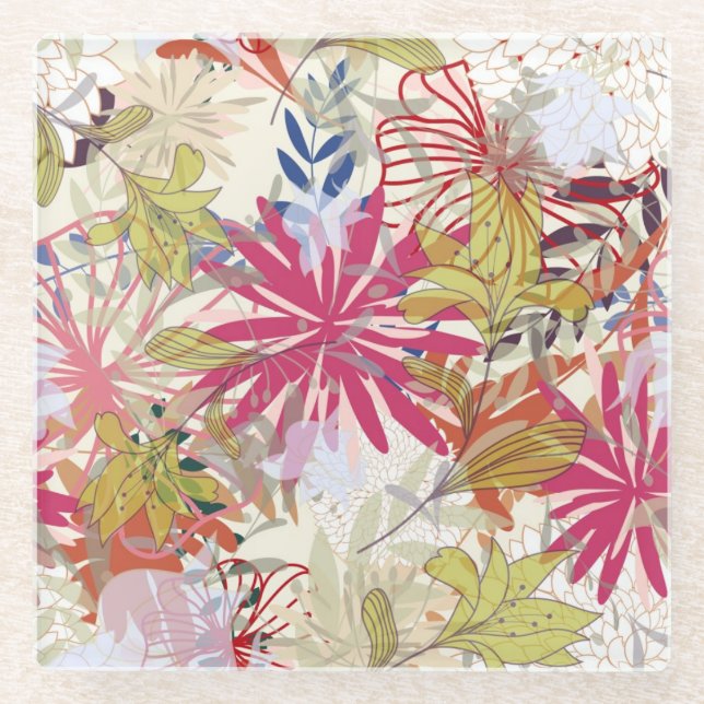 Posavasos De Vidrio Fondo floral 6 (Anverso)