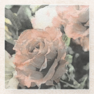 Posavasos De Vidrio fondo floral del vintage del arte con rosa claro