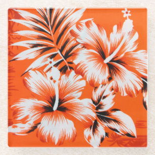 Posavasos De Vidrio Fondo hawaiano de la flor del hibisco