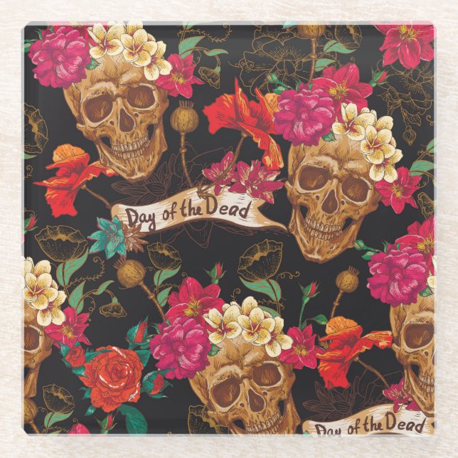 Posavasos De Vidrio Fondo muerto del Día de las Flores de Calavera (Anverso)