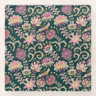 Posavasos De Vidrio Fondo Oscuro Rosa Floral Sin Precedentes