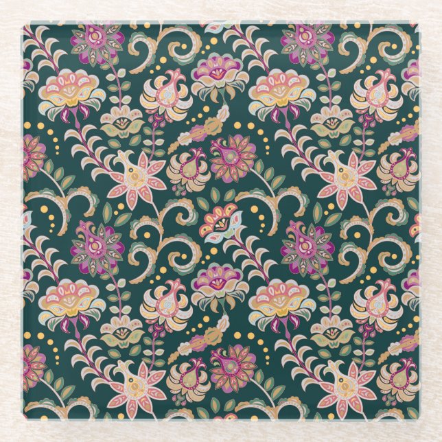 Posavasos De Vidrio Fondo Oscuro Rosa Floral Sin Precedentes (Anverso)