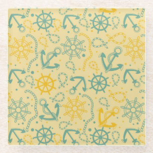 Posavasos De Vidrio Fondo retro con el ancla, cuerdas