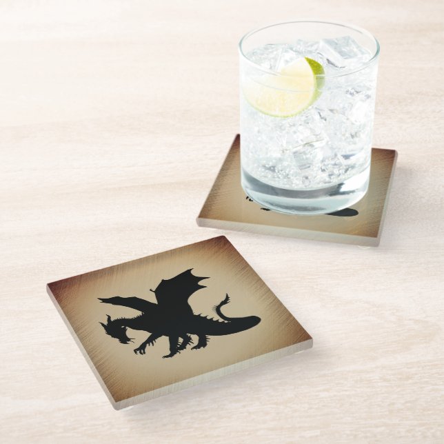 Posavasos De Vidrio Fondo rústico del dragón negro (Angular)