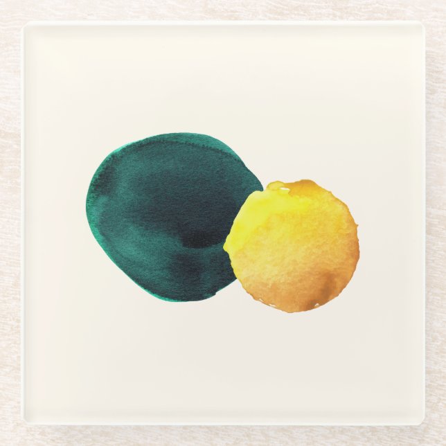 Posavasos De Vidrio Forma orgánica Resumen acuarela Amarillo Verde (Anverso)