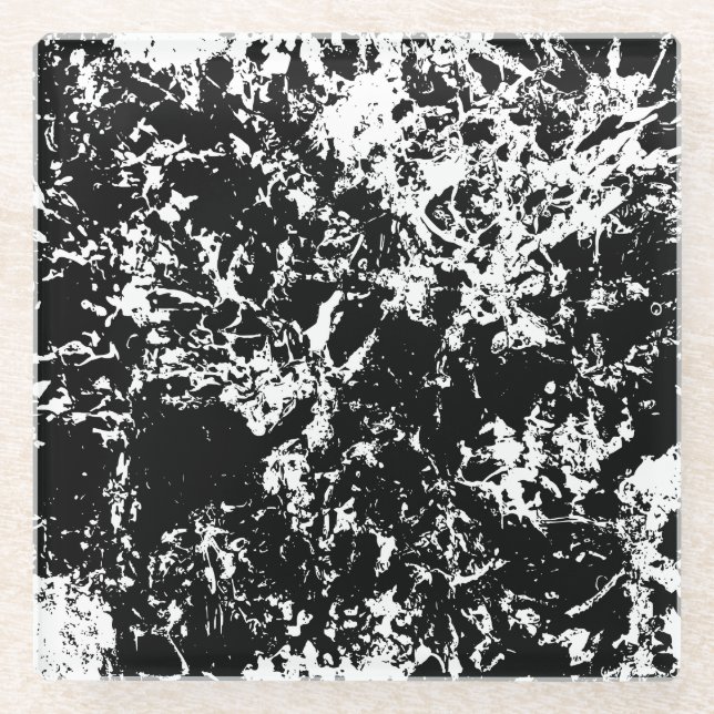 Posavasos De Vidrio Formación de hielo abstracto en blanco y negro (Anverso)