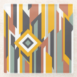Posavasos De Vidrio Formas, líneas y cajas abstractas coloridas