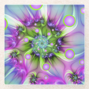 Posavasos De Vidrio Formas redondas en espiral coloridas arte fractal