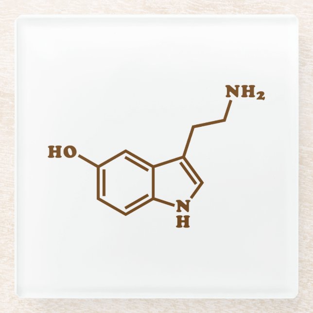 Posavasos De Vidrio Fórmula química molecular de la serotonina (Anverso)