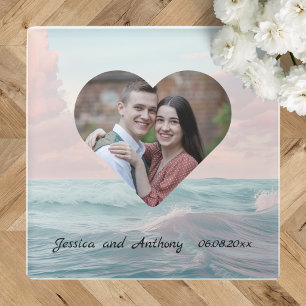 Posavasos De Vidrio Foto de boda elegante y única en la playa costera
