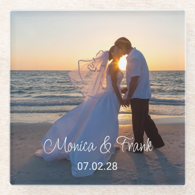 Posavasos De Vidrio Foto de boda personalizada (Anverso)