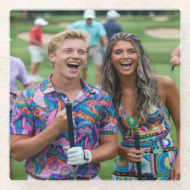 Posavasos De Vidrio Foto de golf personalizar (Anverso)