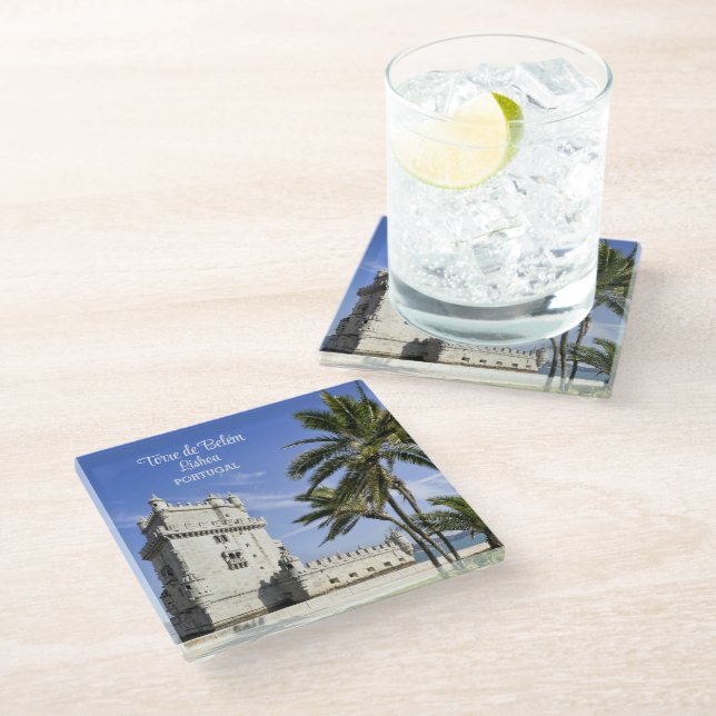 Posavasos De Vidrio Foto de la Torre Belém, Lisboa, Portugal (Angular)