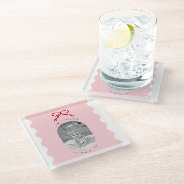 Posavasos De Vidrio Foto de Navidades de Vestimenta Roja Rosada Modern (Angular)