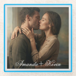 Posavasos De Vidrio Foto de Pareja y Nombre Personalizado