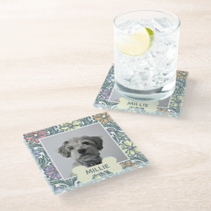 Posavasos De Vidrio Foto de perro de Personalizado de la vintage de Pa