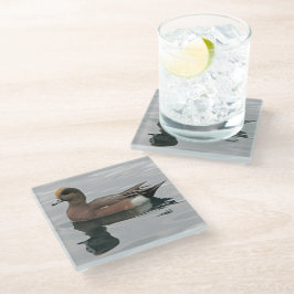 Posavasos De Vidrio Foto de reflejo de pato silbón amante de las aves