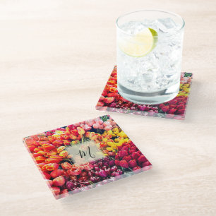 Posavasos De Vidrio Foto de Tulipán Brillante con Monograma